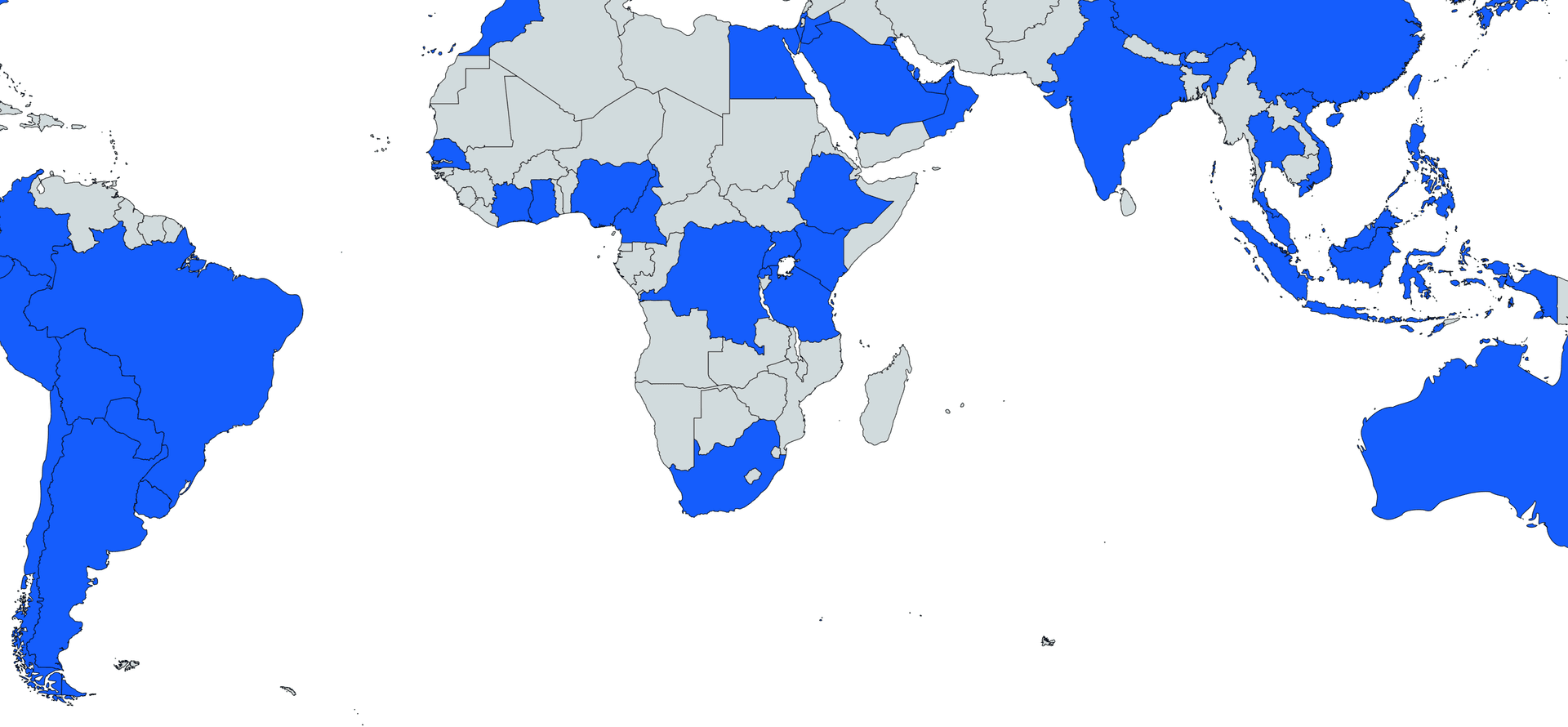 Global payment network coverage map